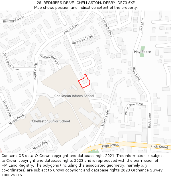 28, REDMIRES DRIVE, CHELLASTON, DERBY, DE73 6XF: Location map and indicative extent of plot