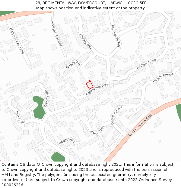 28, REGIMENTAL WAY, DOVERCOURT, HARWICH, CO12 5FE: Location map and indicative extent of plot