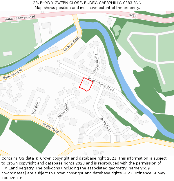 28, RHYD Y GWERN CLOSE, RUDRY, CAERPHILLY, CF83 3NN: Location map and indicative extent of plot