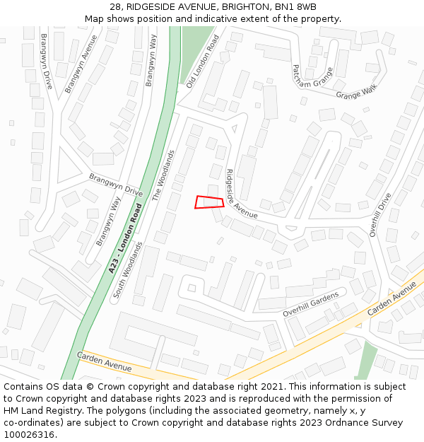 28, RIDGESIDE AVENUE, BRIGHTON, BN1 8WB: Location map and indicative extent of plot