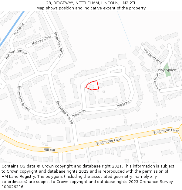 28, RIDGEWAY, NETTLEHAM, LINCOLN, LN2 2TL: Location map and indicative extent of plot