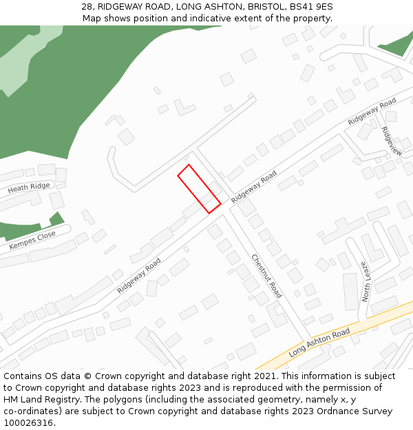 28, RIDGEWAY ROAD, LONG ASHTON, BRISTOL, BS41 9ES: Location map and indicative extent of plot