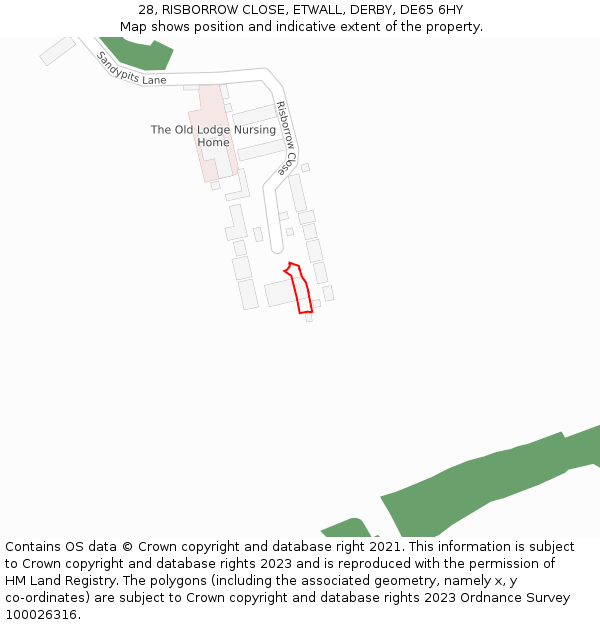 28, RISBORROW CLOSE, ETWALL, DERBY, DE65 6HY: Location map and indicative extent of plot