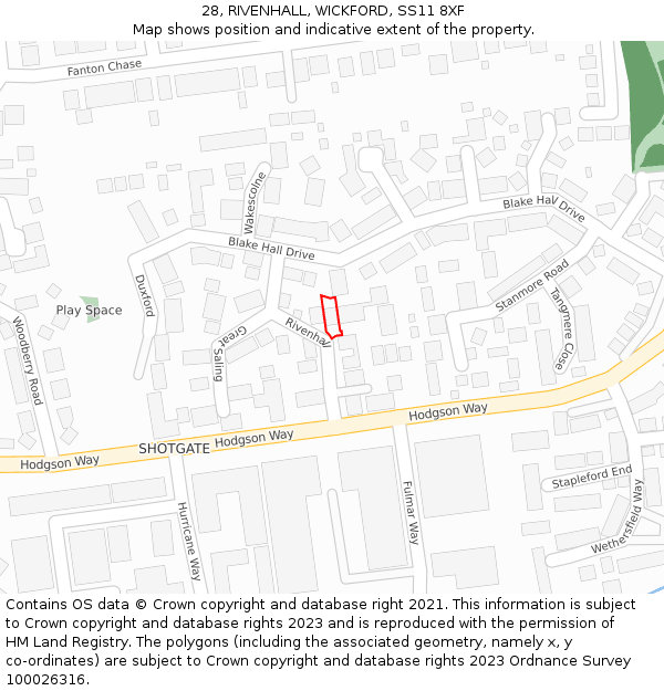 28, RIVENHALL, WICKFORD, SS11 8XF: Location map and indicative extent of plot