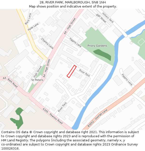 28, RIVER PARK, MARLBOROUGH, SN8 1NH: Location map and indicative extent of plot