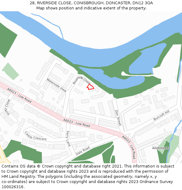 28, RIVERSIDE CLOSE, CONISBROUGH, DONCASTER, DN12 3GA: Location map and indicative extent of plot