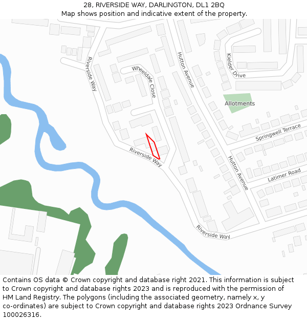 28, RIVERSIDE WAY, DARLINGTON, DL1 2BQ: Location map and indicative extent of plot