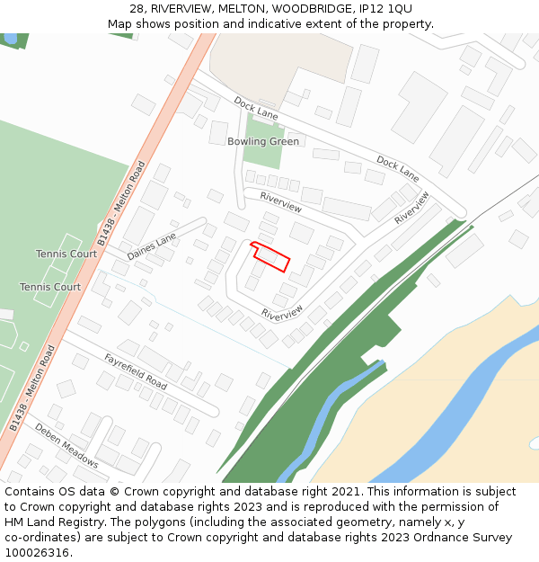 28, RIVERVIEW, MELTON, WOODBRIDGE, IP12 1QU: Location map and indicative extent of plot