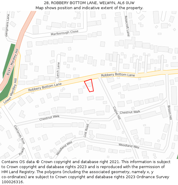 28, ROBBERY BOTTOM LANE, WELWYN, AL6 0UW: Location map and indicative extent of plot