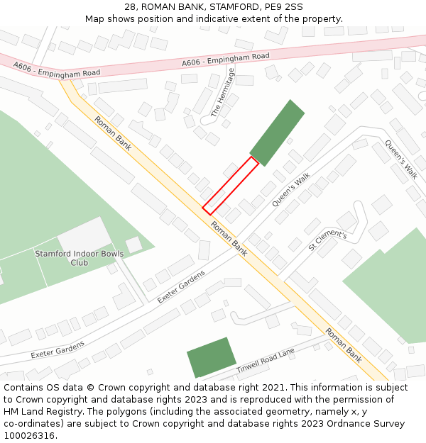 28, ROMAN BANK, STAMFORD, PE9 2SS: Location map and indicative extent of plot