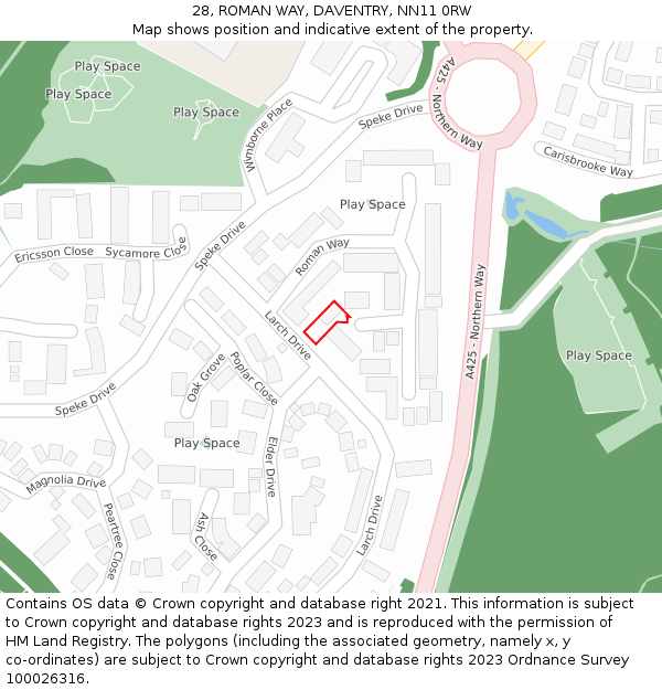 28, ROMAN WAY, DAVENTRY, NN11 0RW: Location map and indicative extent of plot
