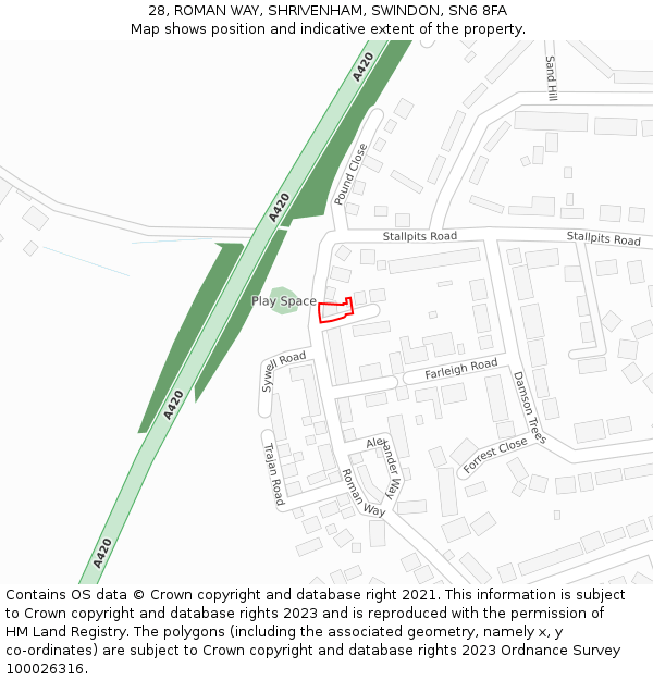 28, ROMAN WAY, SHRIVENHAM, SWINDON, SN6 8FA: Location map and indicative extent of plot