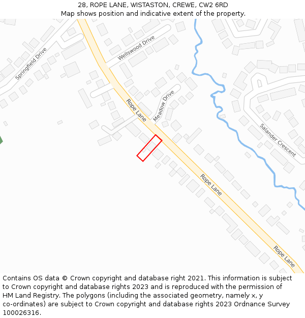 28, ROPE LANE, WISTASTON, CREWE, CW2 6RD: Location map and indicative extent of plot