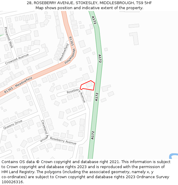 28, ROSEBERRY AVENUE, STOKESLEY, MIDDLESBROUGH, TS9 5HF: Location map and indicative extent of plot