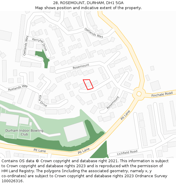 28, ROSEMOUNT, DURHAM, DH1 5GA: Location map and indicative extent of plot