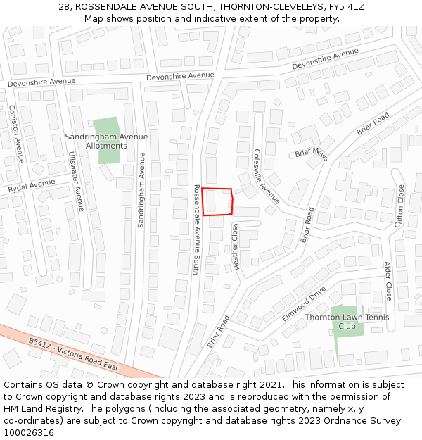 28, ROSSENDALE AVENUE SOUTH, THORNTON-CLEVELEYS, FY5 4LZ: Location map and indicative extent of plot