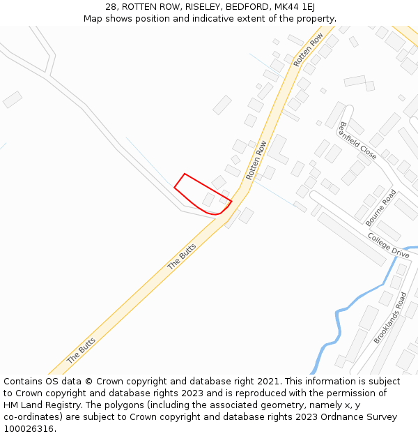 28, ROTTEN ROW, RISELEY, BEDFORD, MK44 1EJ: Location map and indicative extent of plot