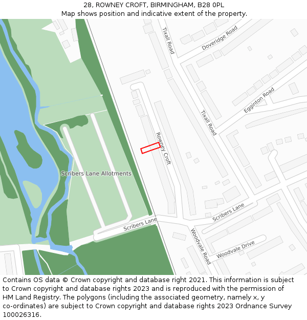 28, ROWNEY CROFT, BIRMINGHAM, B28 0PL: Location map and indicative extent of plot