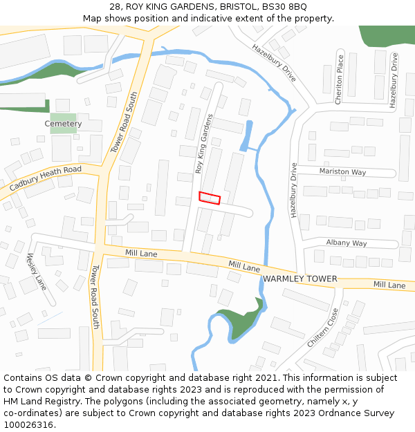 28, ROY KING GARDENS, BRISTOL, BS30 8BQ: Location map and indicative extent of plot