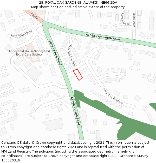 28, ROYAL OAK GARDENS, ALNWICK, NE66 2DA: Location map and indicative extent of plot