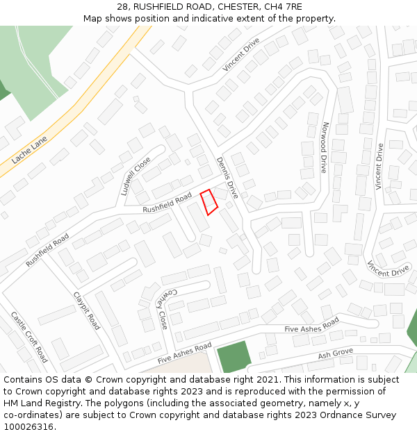 28, RUSHFIELD ROAD, CHESTER, CH4 7RE: Location map and indicative extent of plot