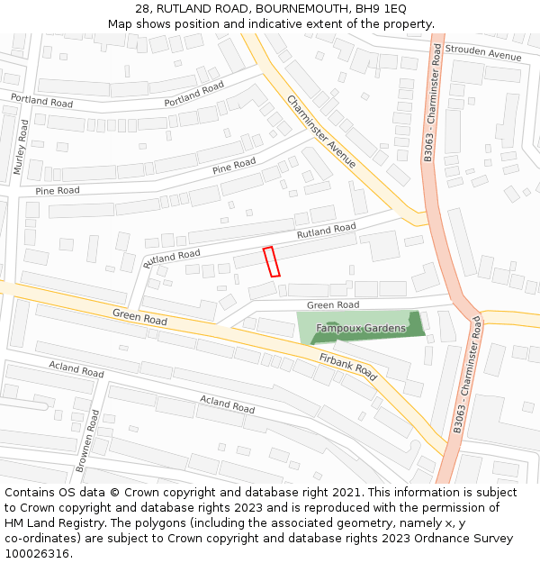 28, RUTLAND ROAD, BOURNEMOUTH, BH9 1EQ: Location map and indicative extent of plot