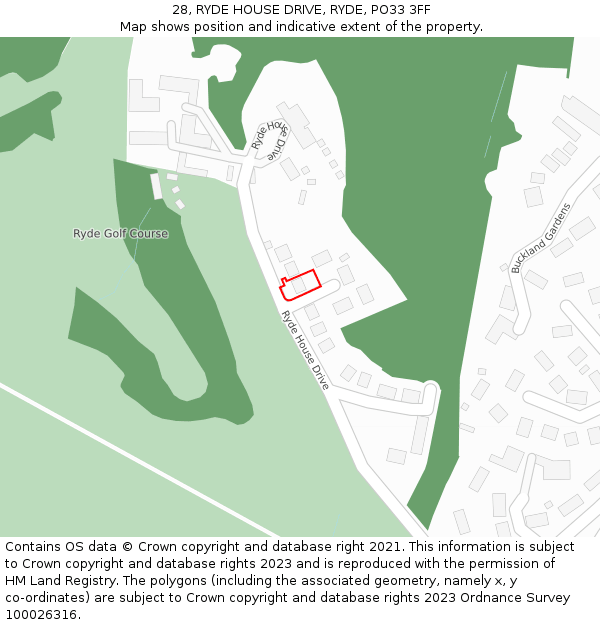 28, RYDE HOUSE DRIVE, RYDE, PO33 3FF: Location map and indicative extent of plot