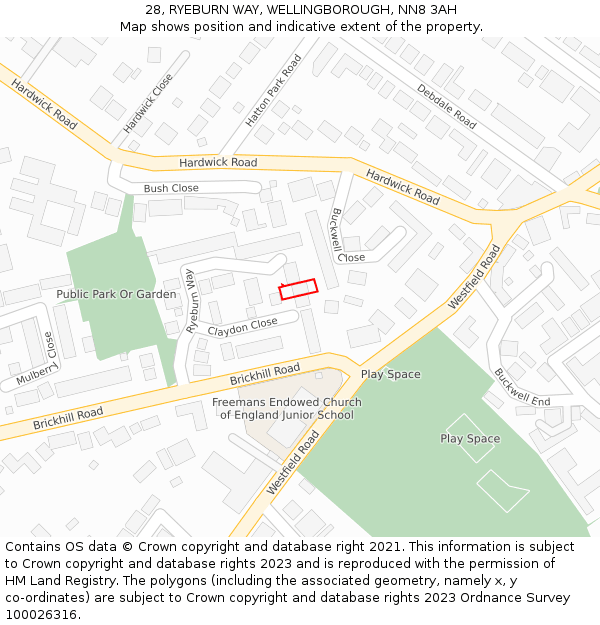 28, RYEBURN WAY, WELLINGBOROUGH, NN8 3AH: Location map and indicative extent of plot