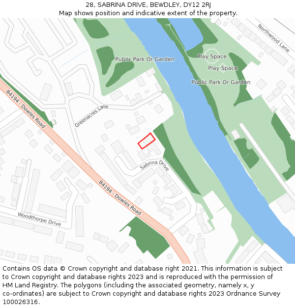 28, SABRINA DRIVE, BEWDLEY, DY12 2RJ: Location map and indicative extent of plot