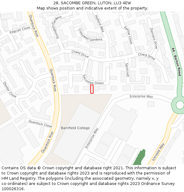 28, SACOMBE GREEN, LUTON, LU3 4EW: Location map and indicative extent of plot