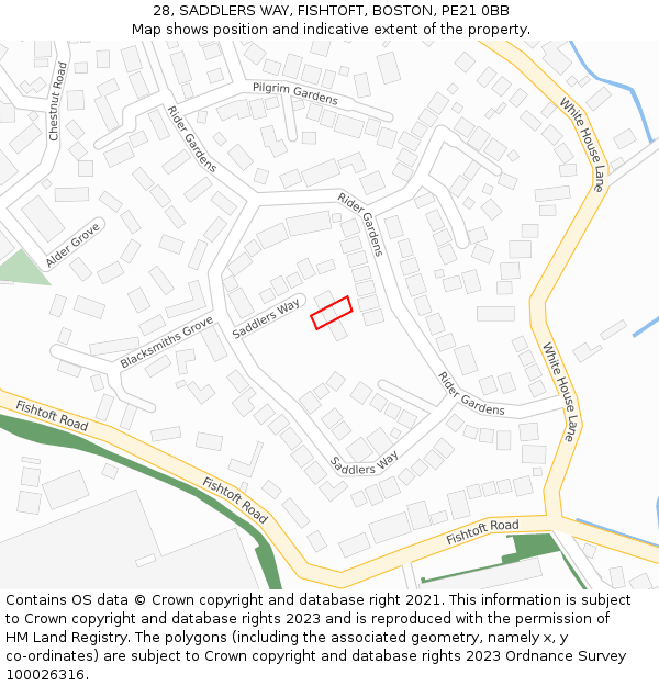 28, SADDLERS WAY, FISHTOFT, BOSTON, PE21 0BB: Location map and indicative extent of plot