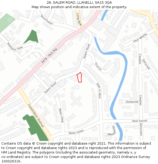 28, SALEM ROAD, LLANELLI, SA15 3QA: Location map and indicative extent of plot