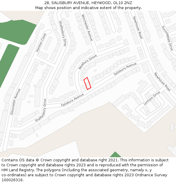 28, SALISBURY AVENUE, HEYWOOD, OL10 2NZ: Location map and indicative extent of plot