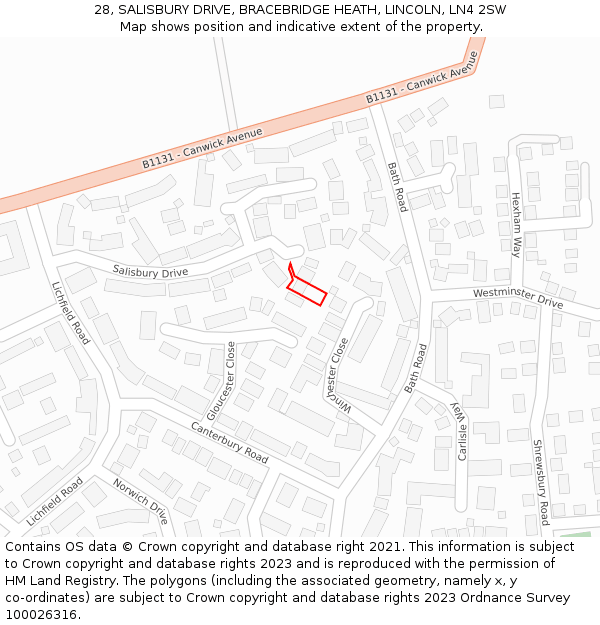 28, SALISBURY DRIVE, BRACEBRIDGE HEATH, LINCOLN, LN4 2SW: Location map and indicative extent of plot