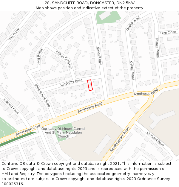 28, SANDCLIFFE ROAD, DONCASTER, DN2 5NW: Location map and indicative extent of plot