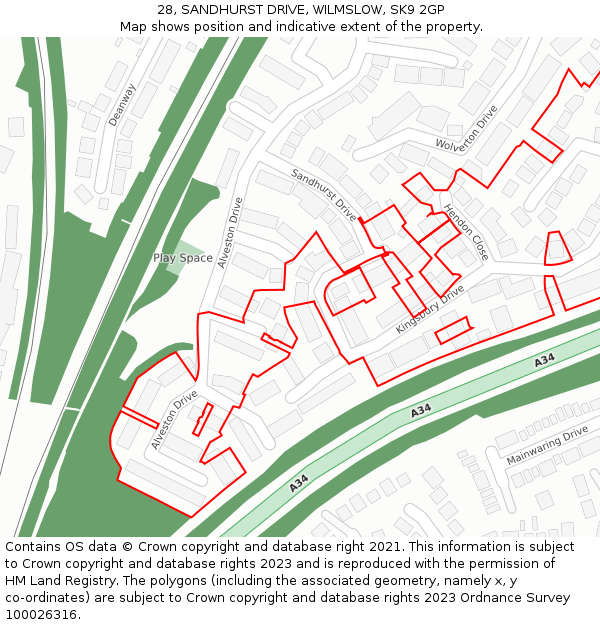 28, SANDHURST DRIVE, WILMSLOW, SK9 2GP: Location map and indicative extent of plot