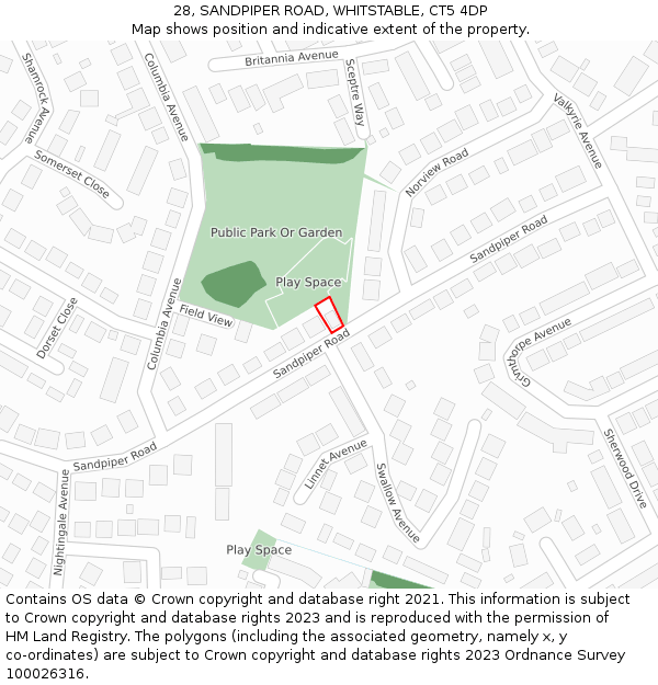 28, SANDPIPER ROAD, WHITSTABLE, CT5 4DP: Location map and indicative extent of plot