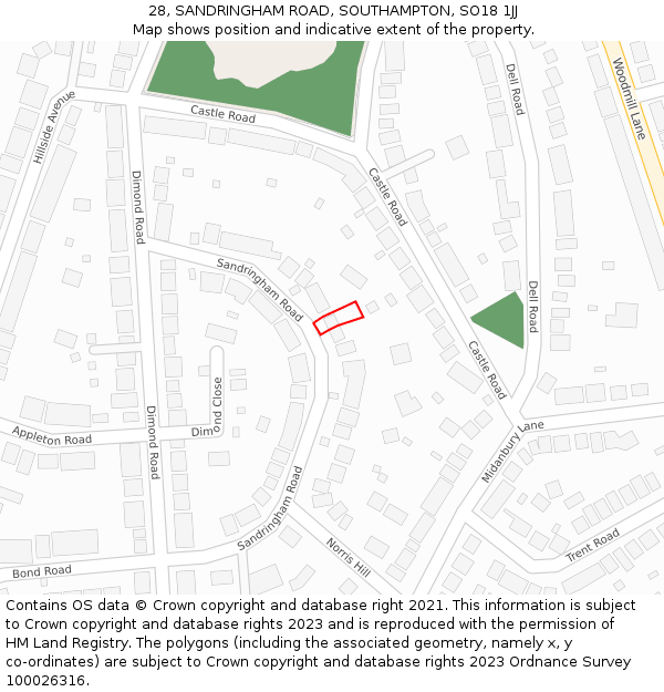 28, SANDRINGHAM ROAD, SOUTHAMPTON, SO18 1JJ: Location map and indicative extent of plot
