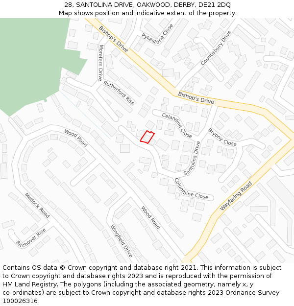 28, SANTOLINA DRIVE, OAKWOOD, DERBY, DE21 2DQ: Location map and indicative extent of plot