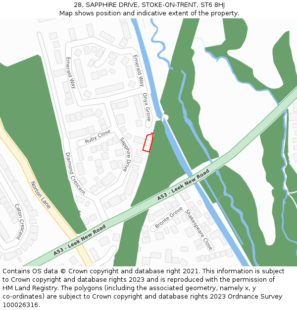 28, SAPPHIRE DRIVE, STOKE-ON-TRENT, ST6 8HJ: Location map and indicative extent of plot