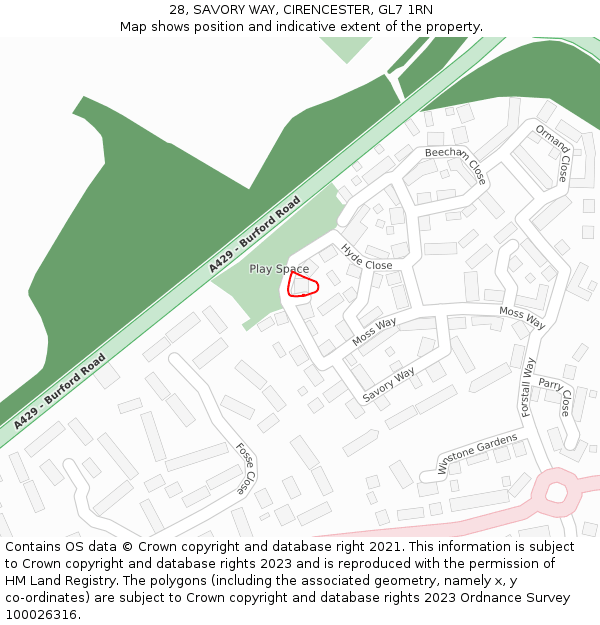 28, SAVORY WAY, CIRENCESTER, GL7 1RN: Location map and indicative extent of plot