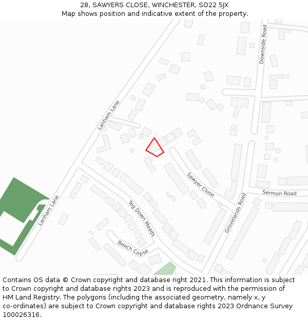28, SAWYERS CLOSE, WINCHESTER, SO22 5JX: Location map and indicative extent of plot