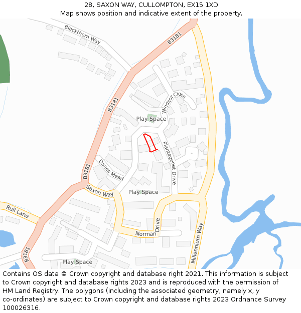 28, SAXON WAY, CULLOMPTON, EX15 1XD: Location map and indicative extent of plot