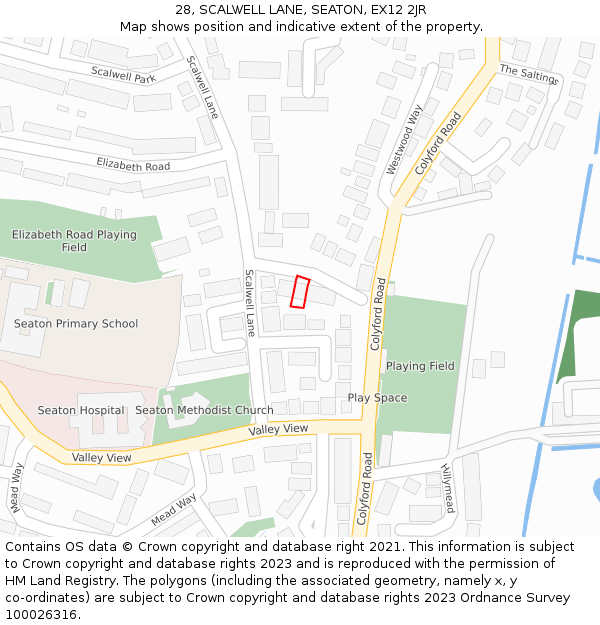 28, SCALWELL LANE, SEATON, EX12 2JR: Location map and indicative extent of plot