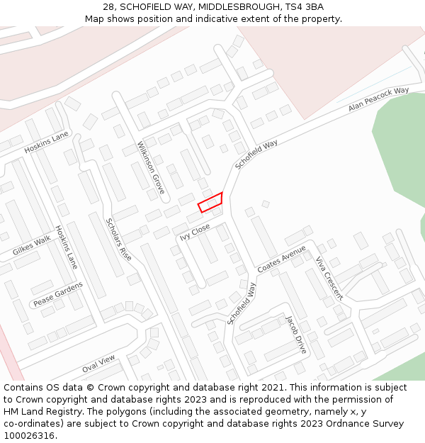 28, SCHOFIELD WAY, MIDDLESBROUGH, TS4 3BA: Location map and indicative extent of plot