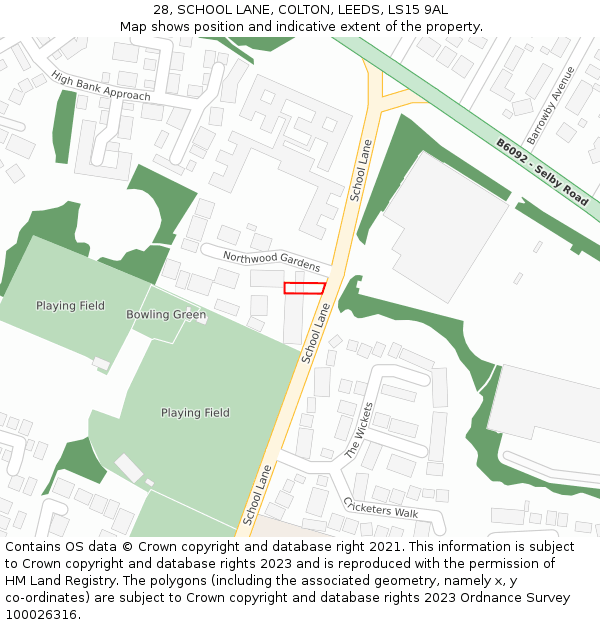 28, SCHOOL LANE, COLTON, LEEDS, LS15 9AL: Location map and indicative extent of plot