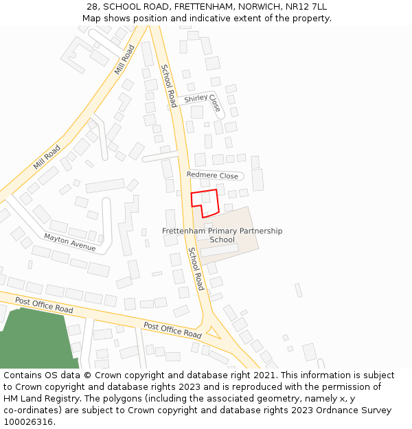 28, SCHOOL ROAD, FRETTENHAM, NORWICH, NR12 7LL: Location map and indicative extent of plot