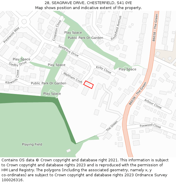 28, SEAGRAVE DRIVE, CHESTERFIELD, S41 0YE: Location map and indicative extent of plot