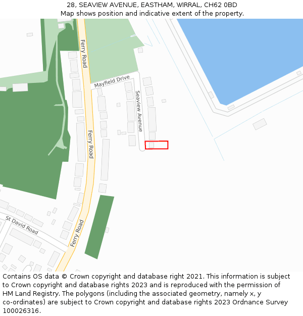 28, SEAVIEW AVENUE, EASTHAM, WIRRAL, CH62 0BD: Location map and indicative extent of plot