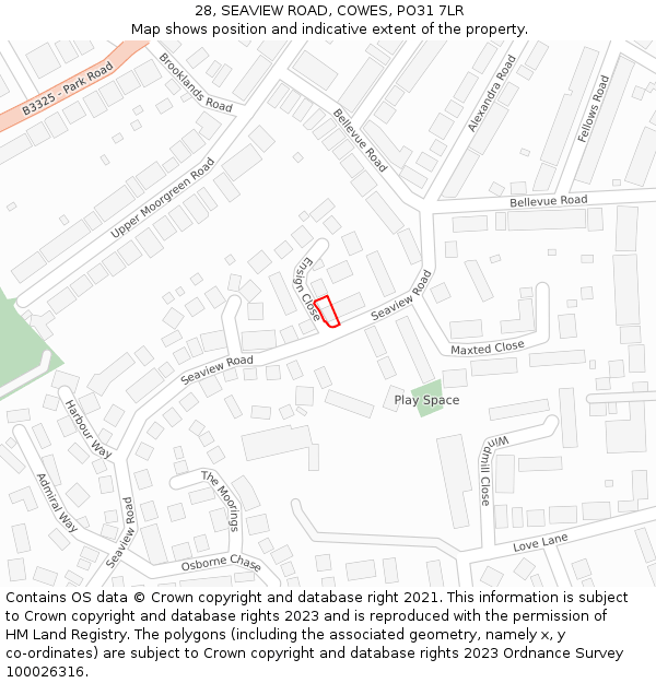 28, SEAVIEW ROAD, COWES, PO31 7LR: Location map and indicative extent of plot